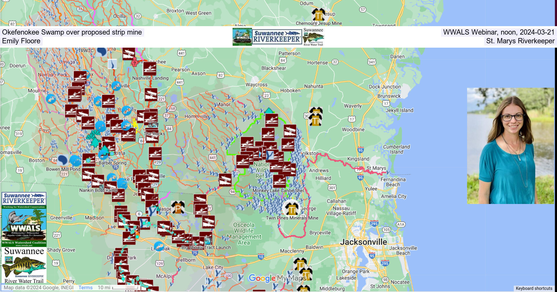Okefenokee Swamp over proposed strip mine --Emily Floore, WWALS Webinar