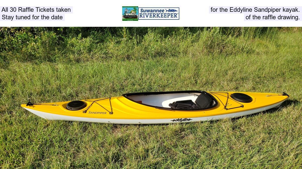 All 30 Raffle Tickets taken, for the Eddyline Sandpiper kayak. Stay tuned for the date, of the raffle drawing.