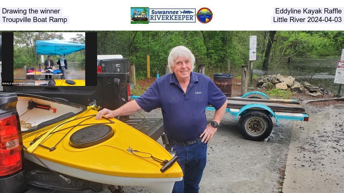 Drawing the winner, Eddyline Kayak Raffle, Troupville Boat Ramp, Little River 2024-04-03