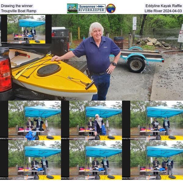 Drawing the winner, Eddyline Kayak Raffle, Troupville Boat Ramp, Little River 2024-04-03