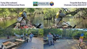 [Trying 25hp outboard, Troupville Boat Ramp, Little and Withlacoochee Rivers, Chainsaw Outing 2024-04-07]