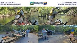 [Trying 25hp outboard, Troupville Boat Ramp, Little and Withlacoochee Rivers, Chainsaw Outing 2024-04-07]