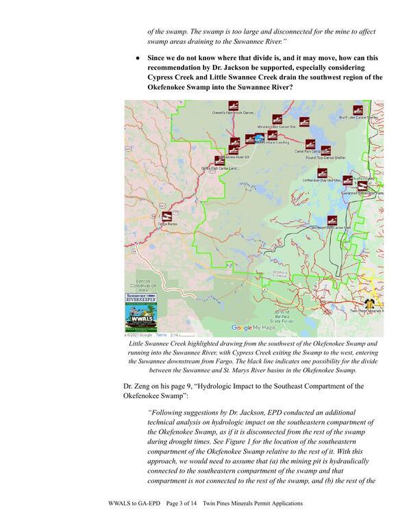 Since we do not know where that divide is, and it may move, how can this recommendation by Dr. Jackson be supported, especially considering Cypress Creek and Little Swannee Creek drain the southwest region of the Okefenokee Swamp into the Suwannee River?