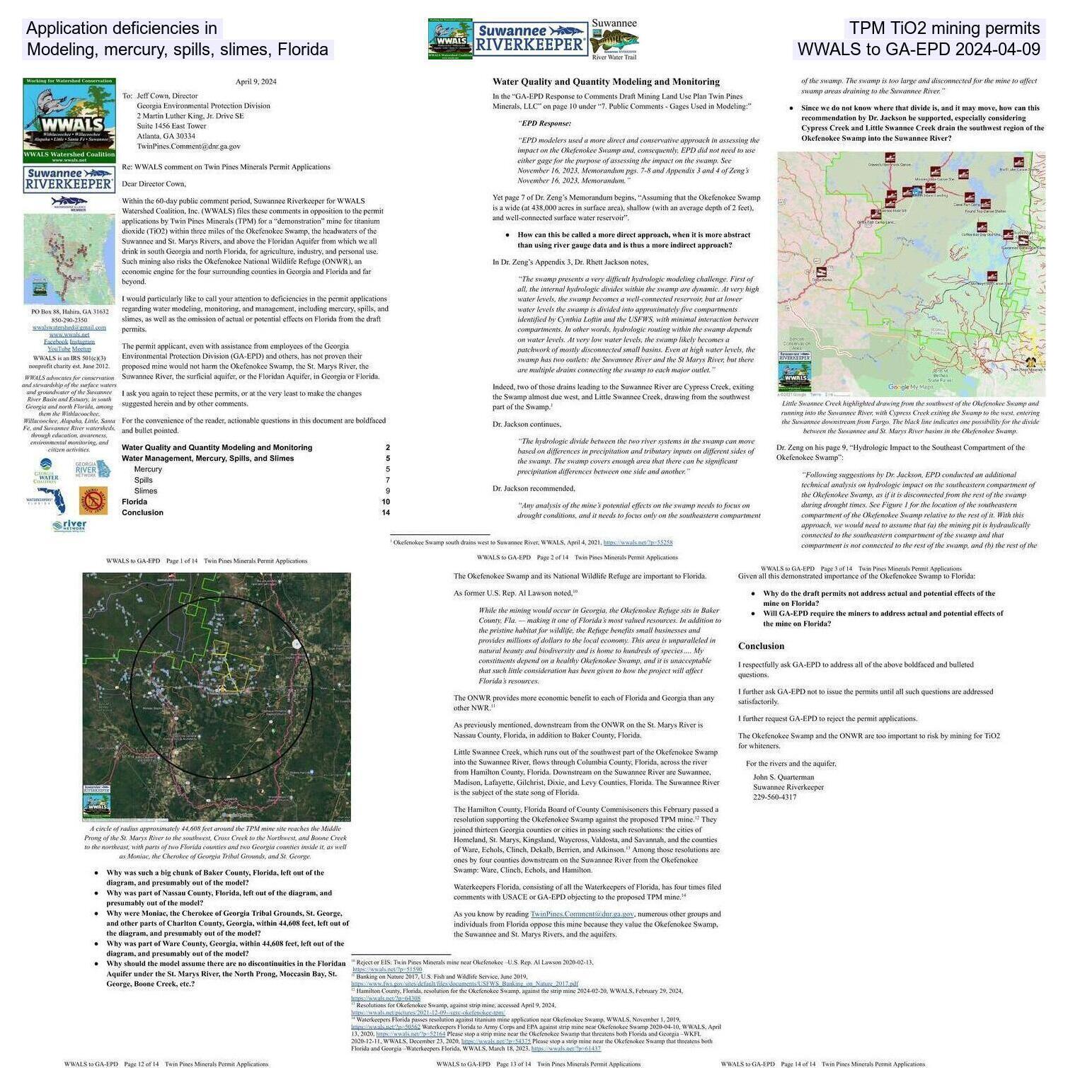 Application deficiencies in TPM TiO2 mining permits: Modeling, mercury, spills, slimes, Florida --WWALS to GA-EPD 2024-04-09