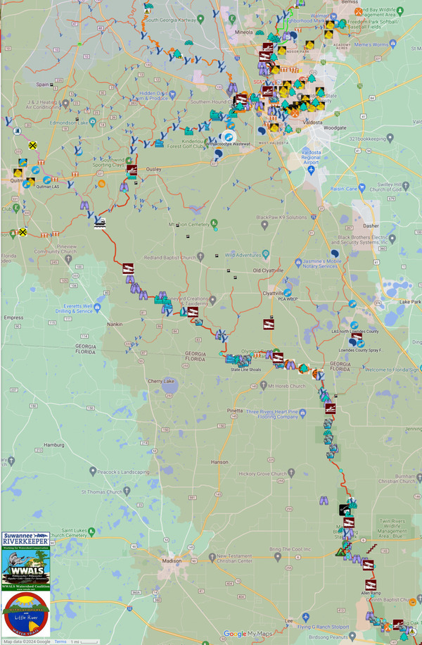 Map: Valdosta and Quitman to Suwannee River