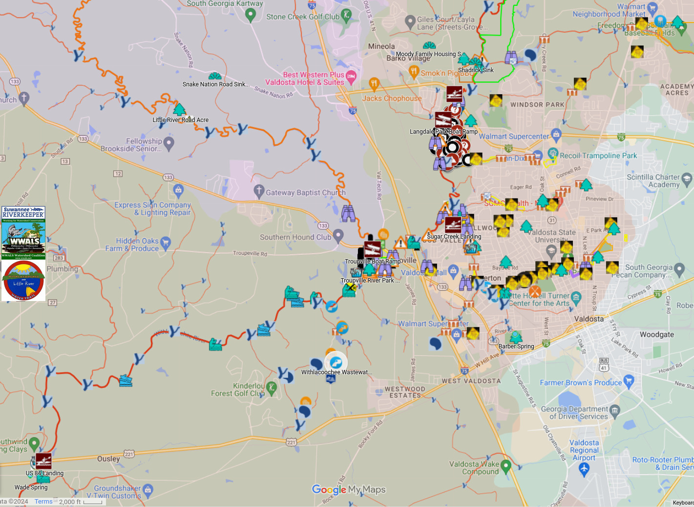 Map: Valdosta to US 84, Withlacoochee River