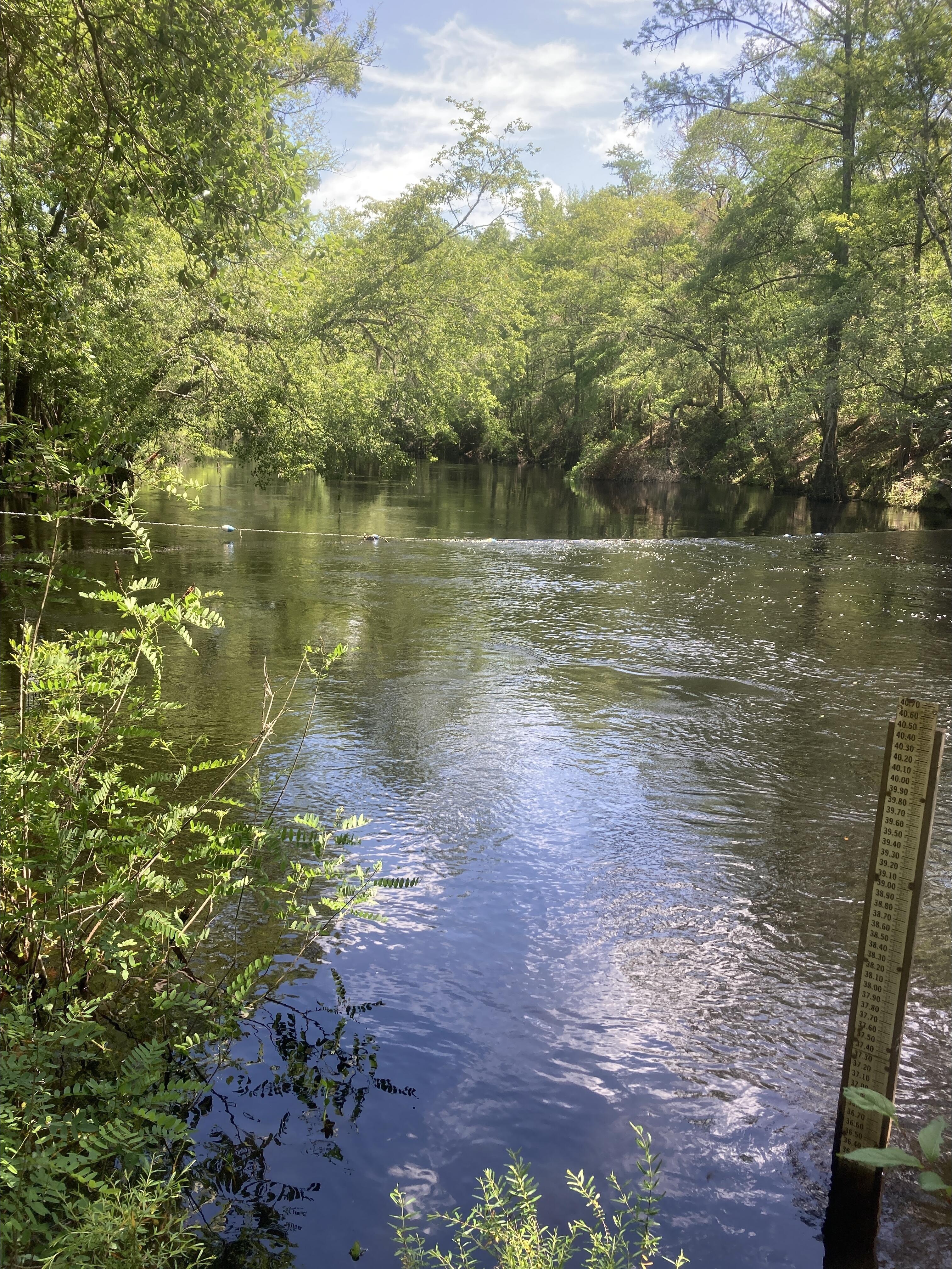 Gauge and barrier, O'Leno Dock, Santa Fe River @ O'Leno Park Road 2024-04-10