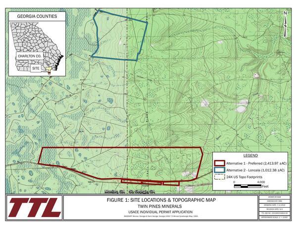 Site Locations and Topographic Map --Twin Pines Minerals