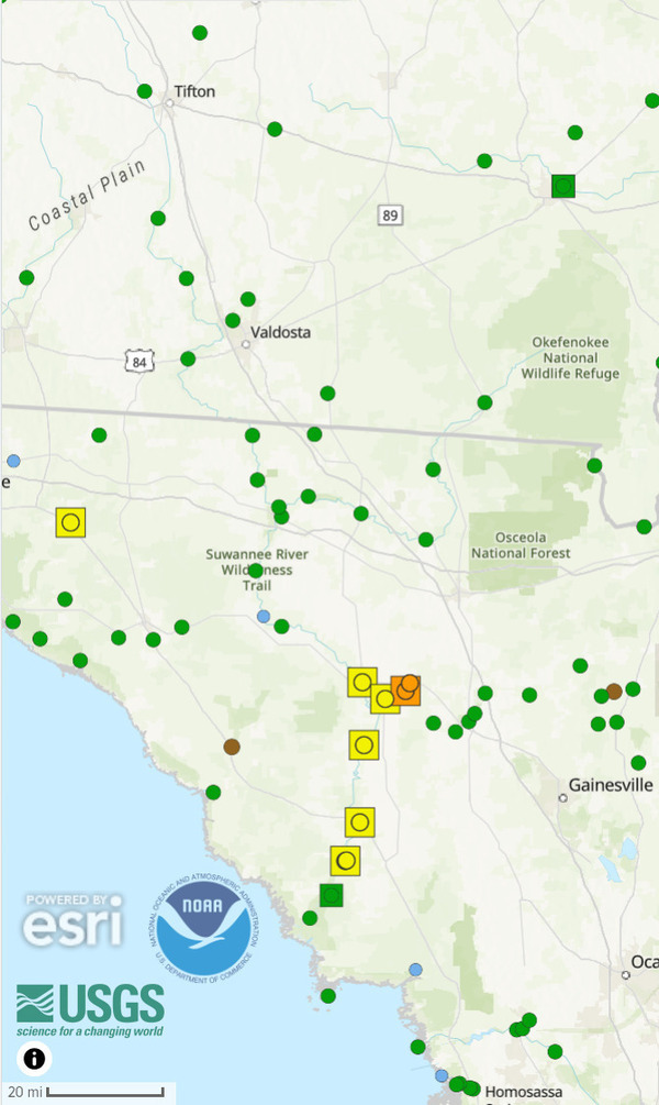 [Map: Suwannee River Basin, water.noaa.gov, 2024-05-04, 08:00]