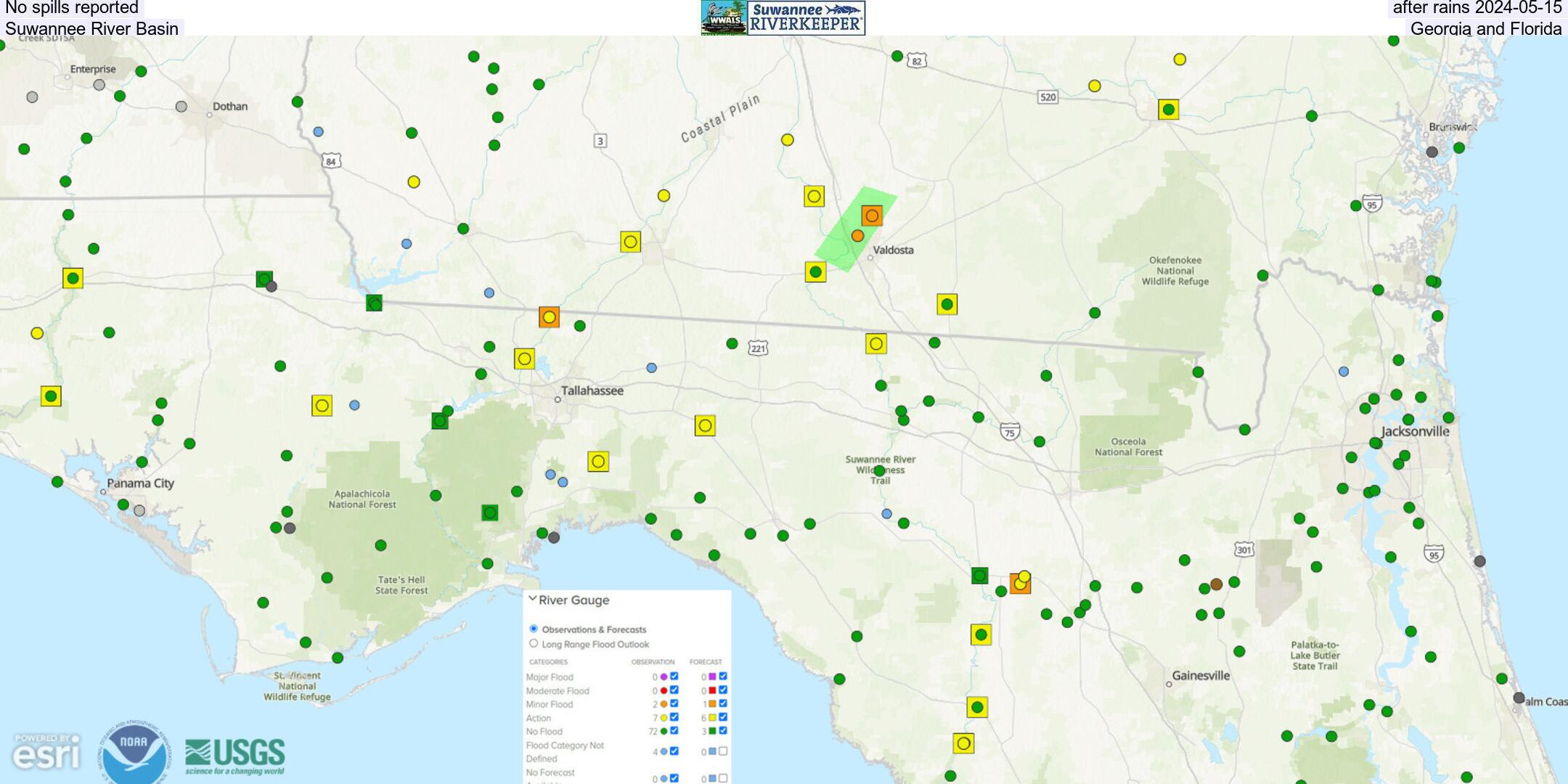 No spills reported, after rains 2024-05-15, Suwannee River Basin, Georgia and Florida