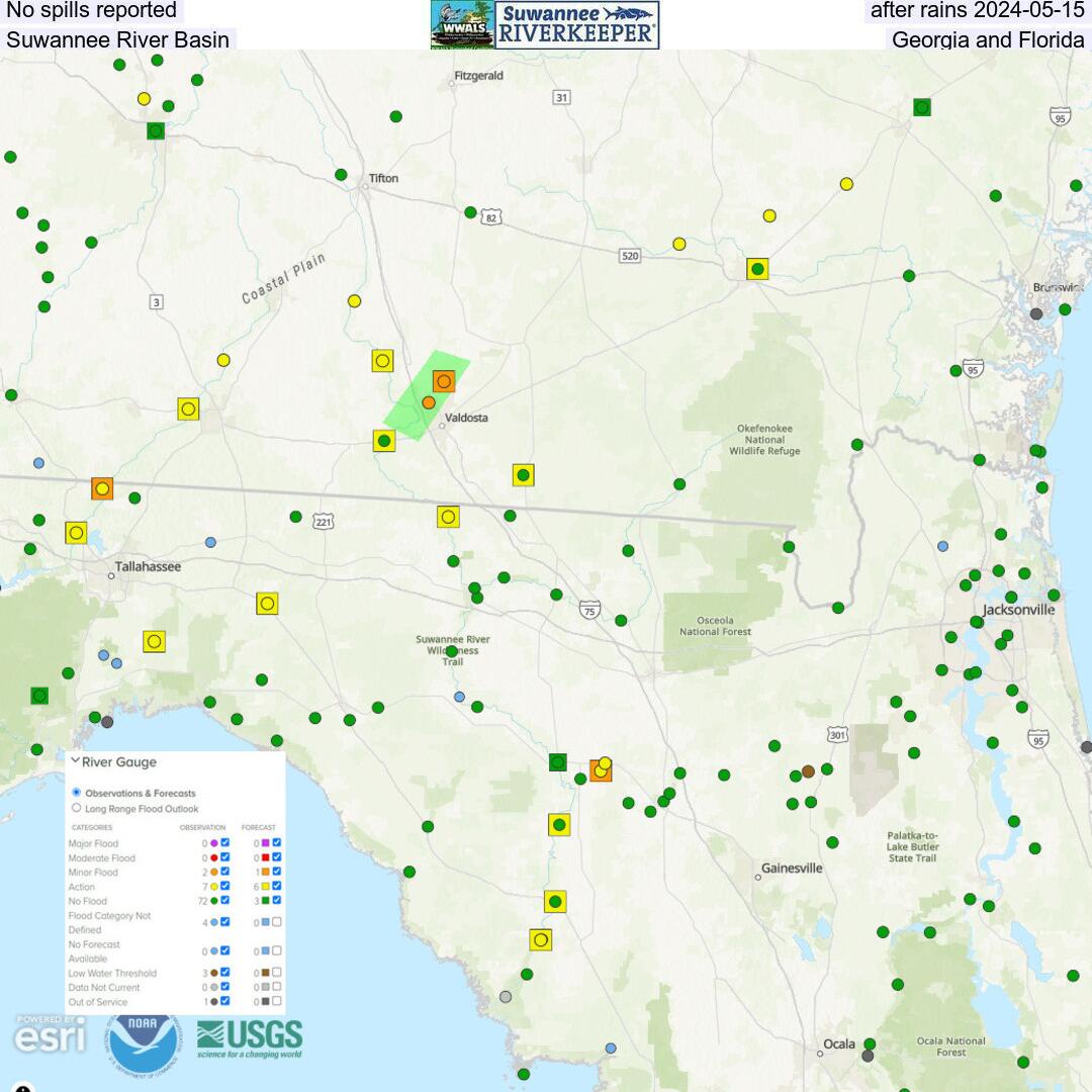 No spills reported, after rains 2024-05-15, Suwannee River Basin, Georgia and Florida