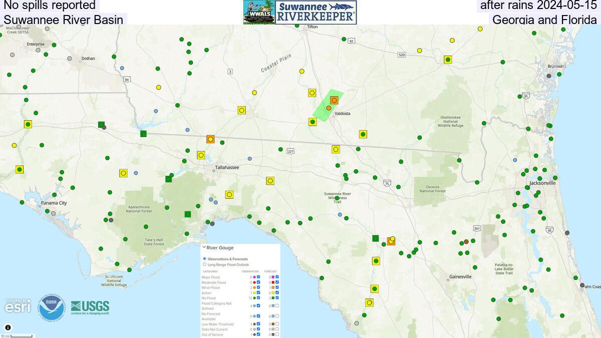 No spills reported, after rains 2024-05-15, Suwannee River Basin, Georgia and Florida