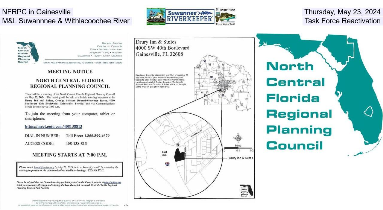 NFRPC in Gainesville, Thursday, May 23, 2024, M&L Suwannnee & Withlacoochee River Task Force Reactivation