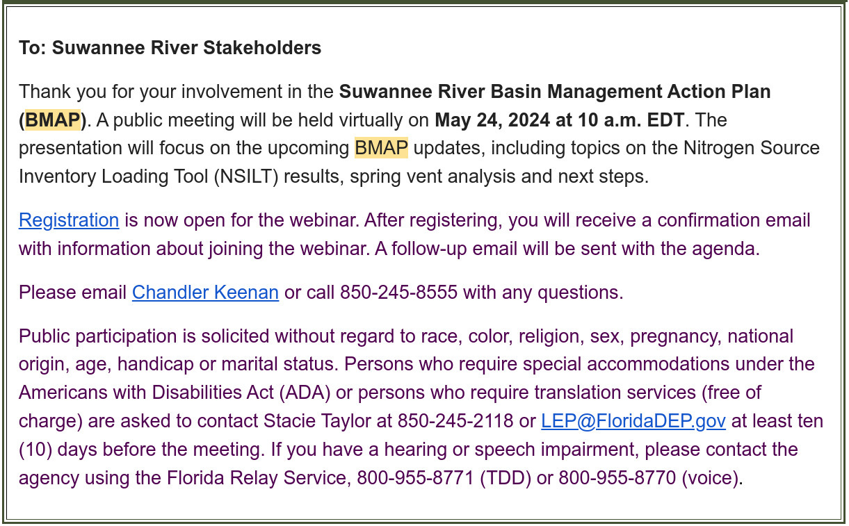 Suwannee River Basin BMAP 2024-05-24