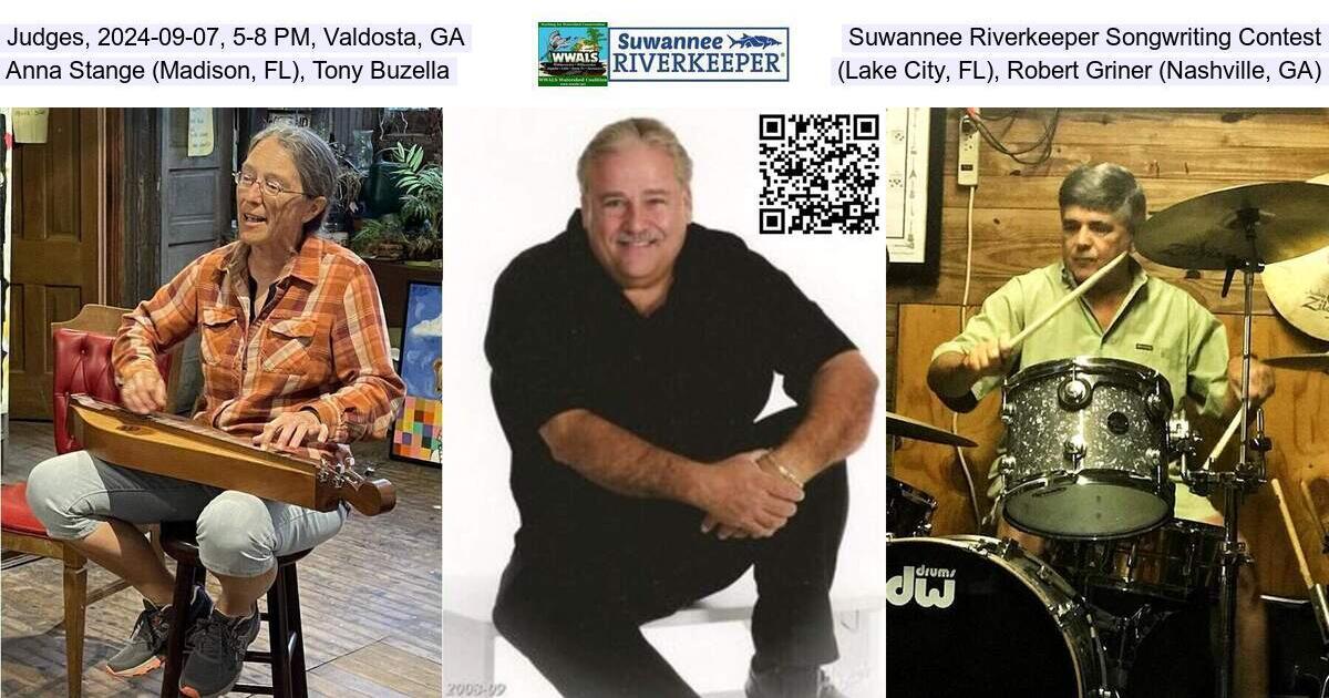 Judges, 2024-09-07, 5-8 PM, Valdosta, GA, Suwannee Riverkeeper Songwriting Contest, Anna Stange (Madison, FL), Tony Buzella, (Lake City, FL), Robert Griner (Nashville, GA)