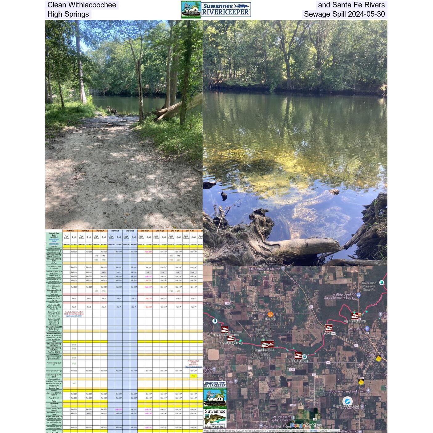 Clean Withlacoochee and Santa Fe Rivers; High Springs Sewage Spill 2024-05-30