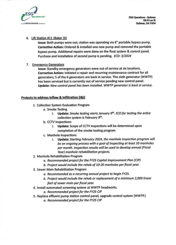 Projects to address Inflow & Infiltration (I&I)