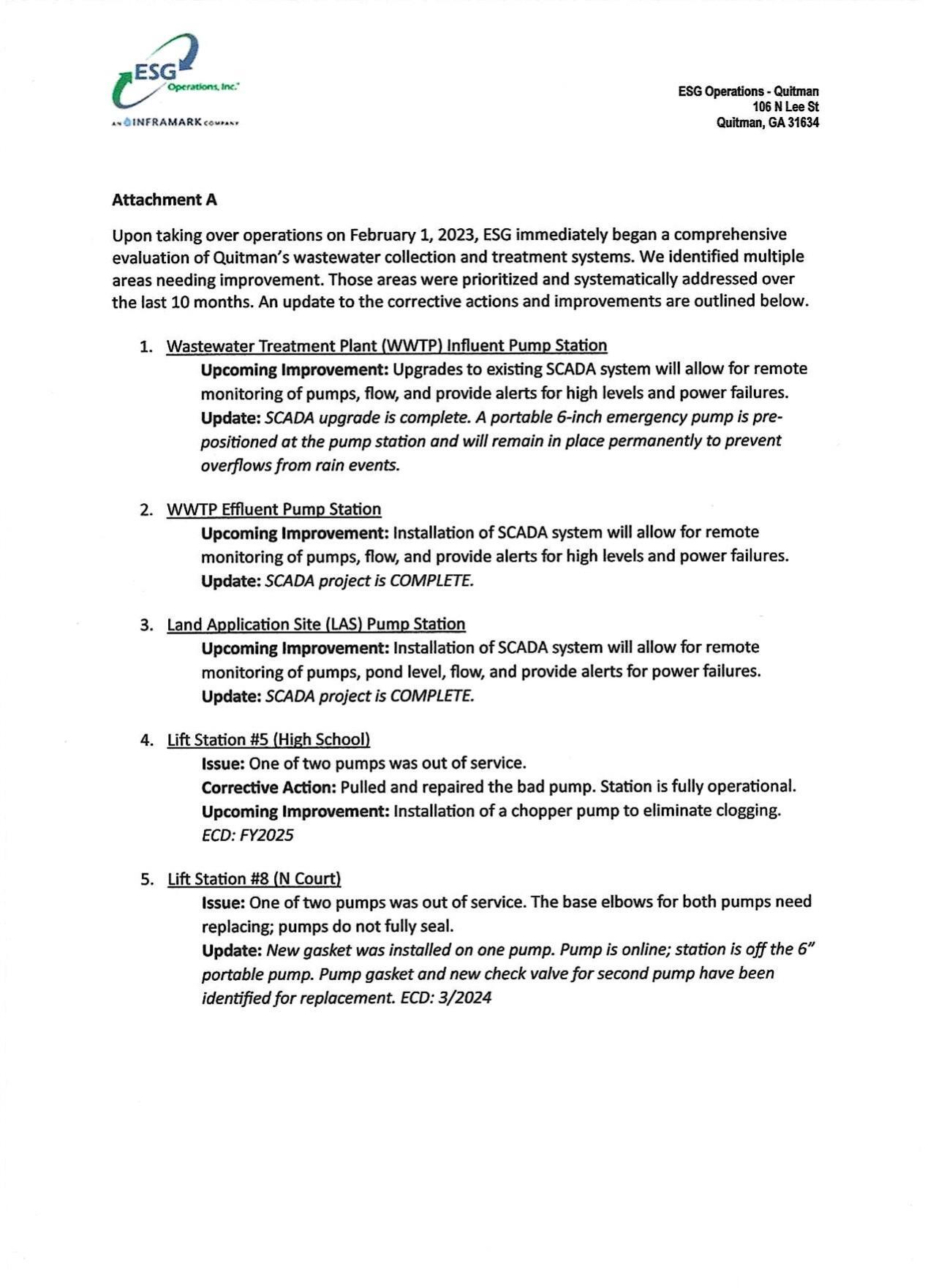 Attachment A: We identified multiple areas needing improvement.