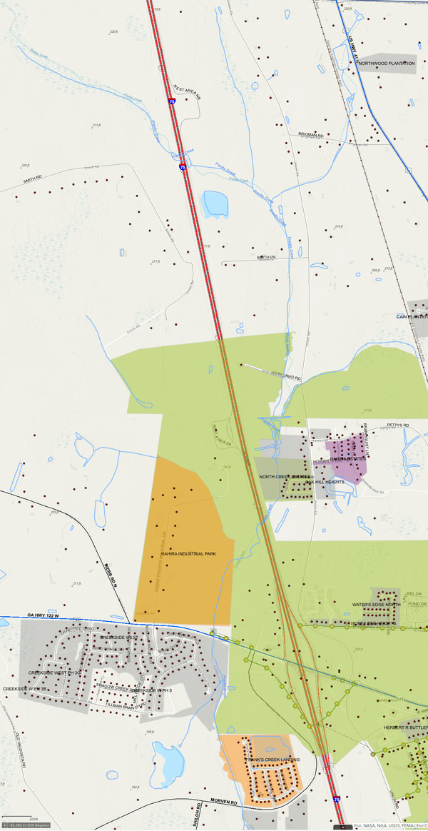 Map: Hahira sewer across Franks Creek --VALORGIS 2024-06-07