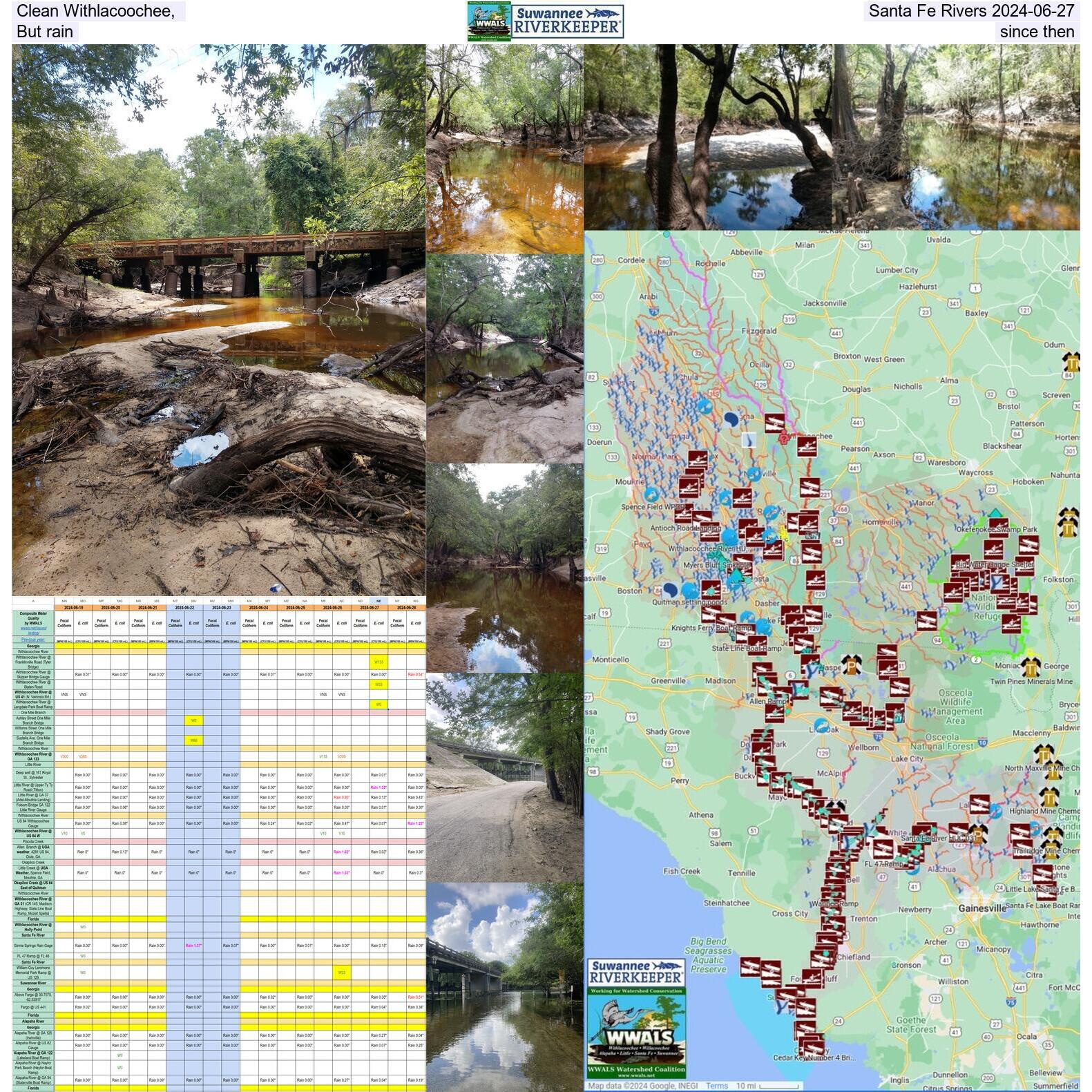 Clean Withlacoochee and Santa Fe Rivers, but rain 2024-06-27