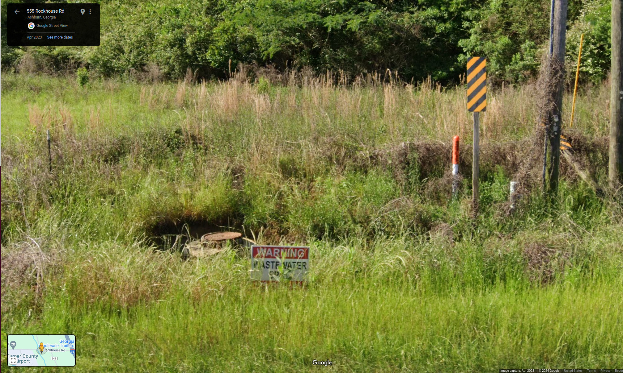 Warning, Wastewater Spill --Google Streetview