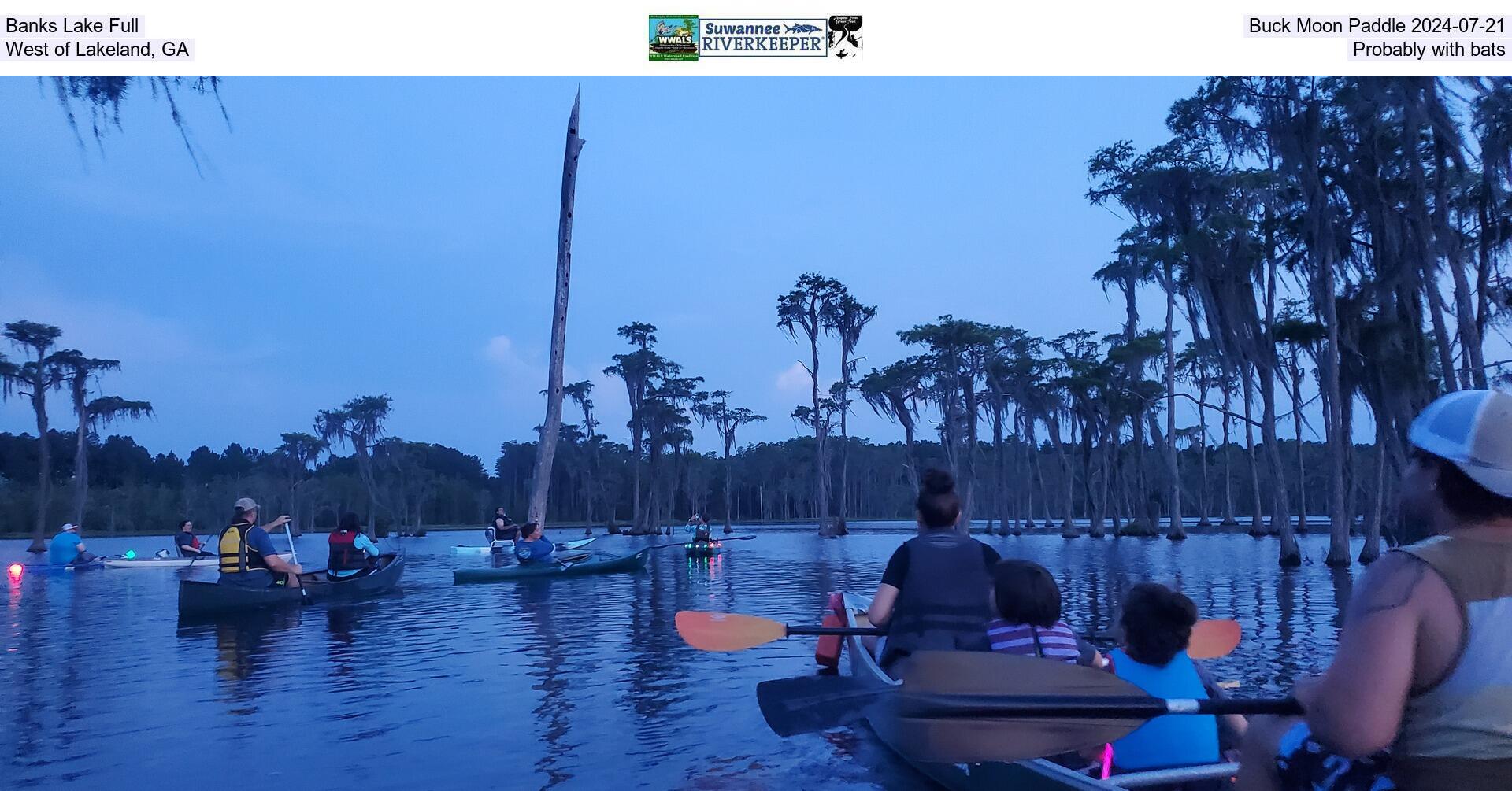 Banks Lake Full Buck Moon Paddle 2024-07-21, West of Lakeland, GA, Probably with bats