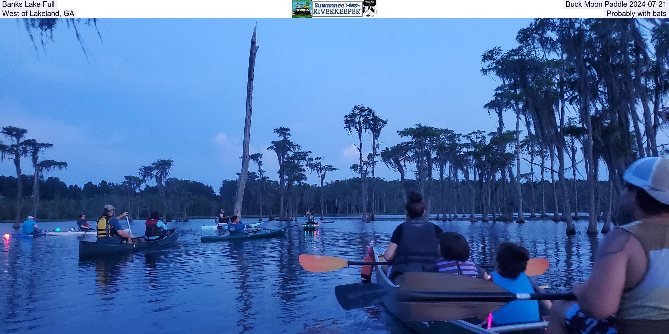 Banks Lake Full Buck Moon Paddle 2024-07-21, West of Lakeland, GA, Probably with bats