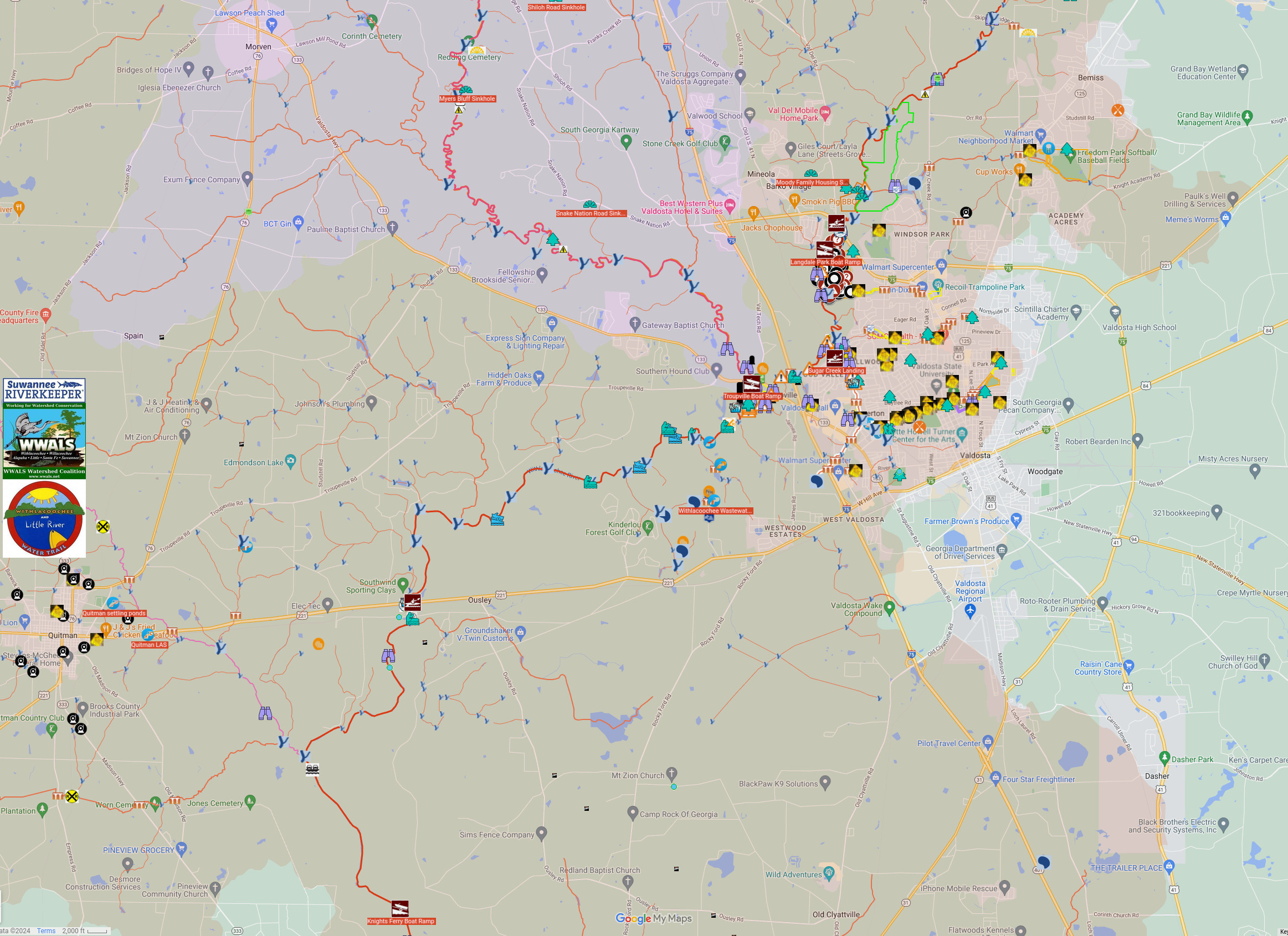 Map: Skipper Bridge to Quitman, Withlacoochee River in WLRWT 2024-07-28