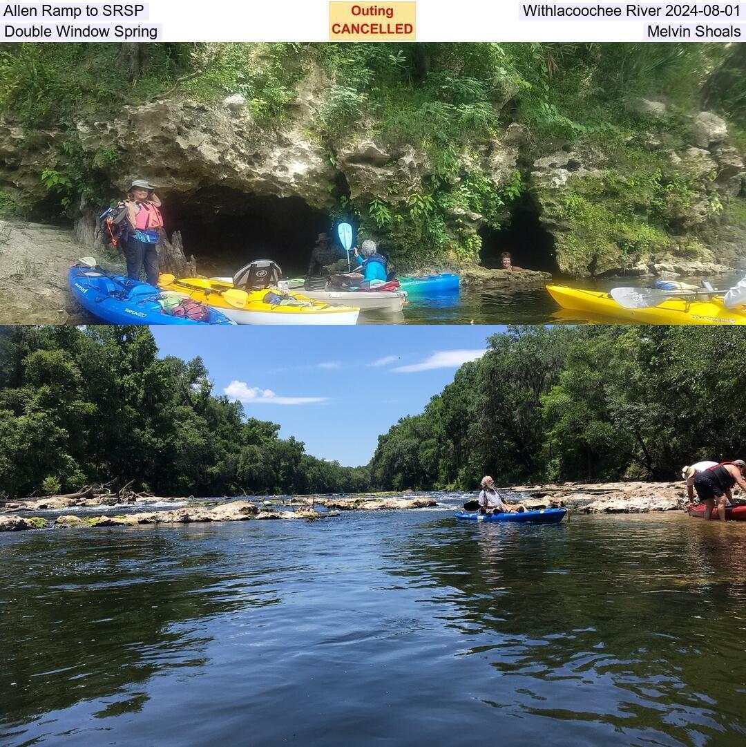 Allen Ramp to SRSP, Withlacoochee River 2024-08-01, Double Window Spring, Melvin Shoals