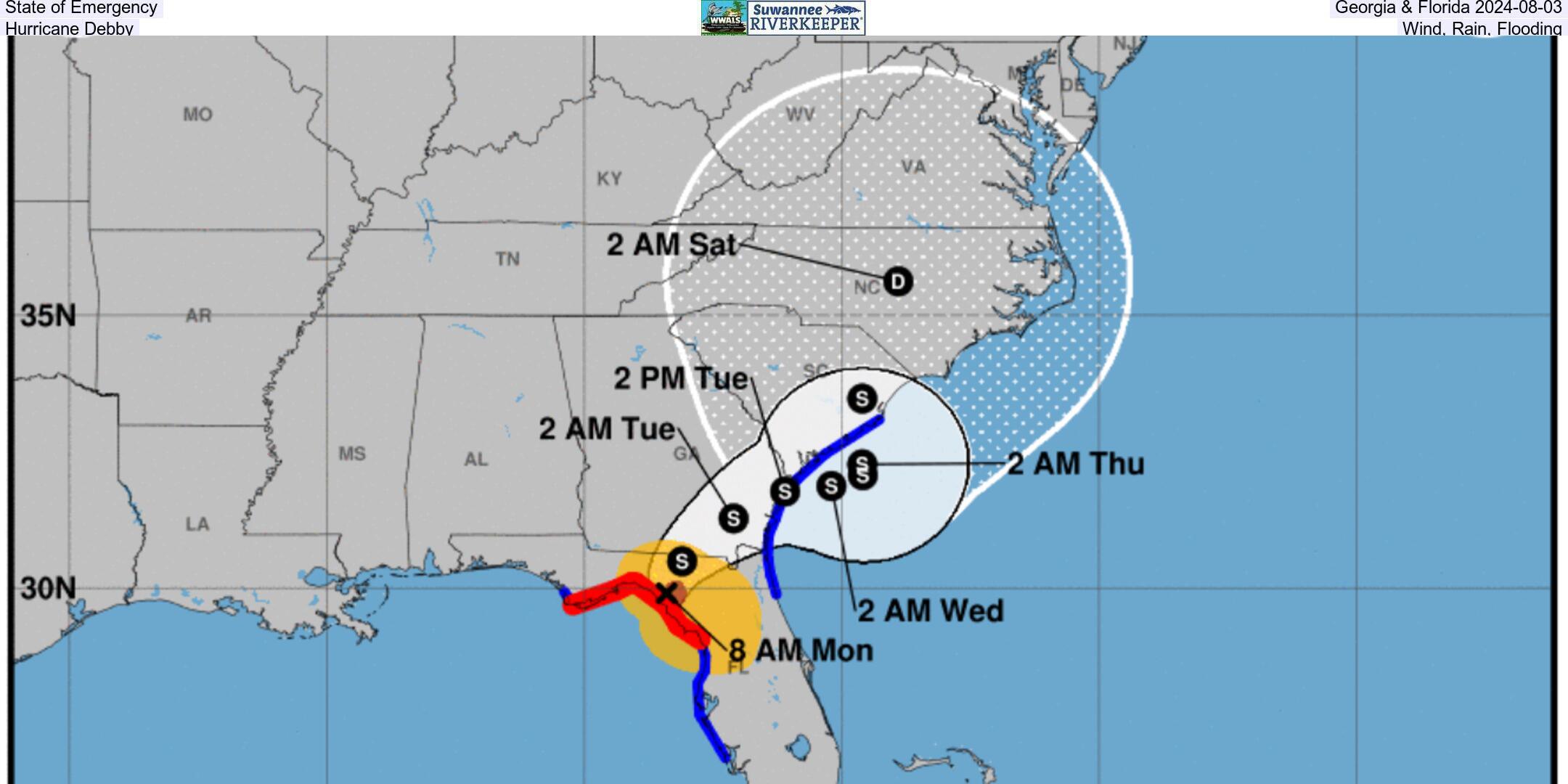 State of Emergency, Georgia & Florida 2024-08-03, Hurricane Debby, Wind, Rain, Flooding