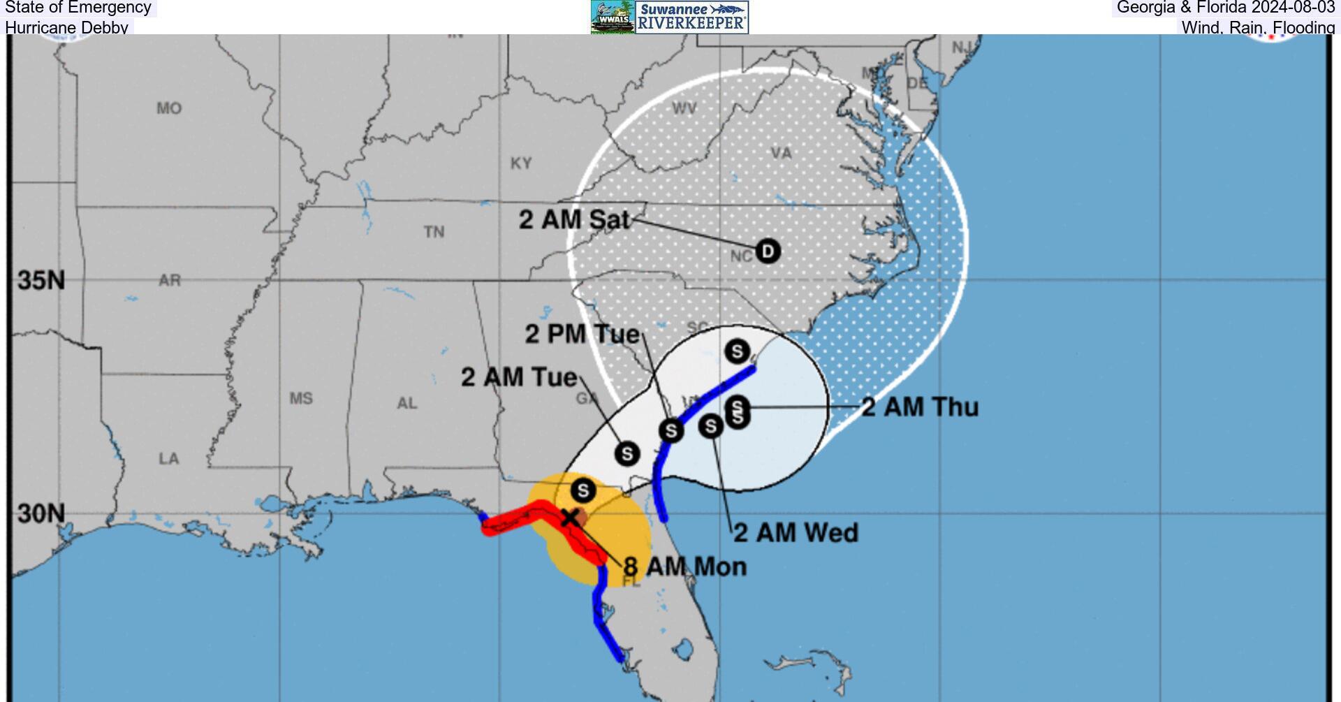 [State of Emergency, Georgia & Florida 2024-08-03, Hurricane Debby, Wind, Rain, Flooding]