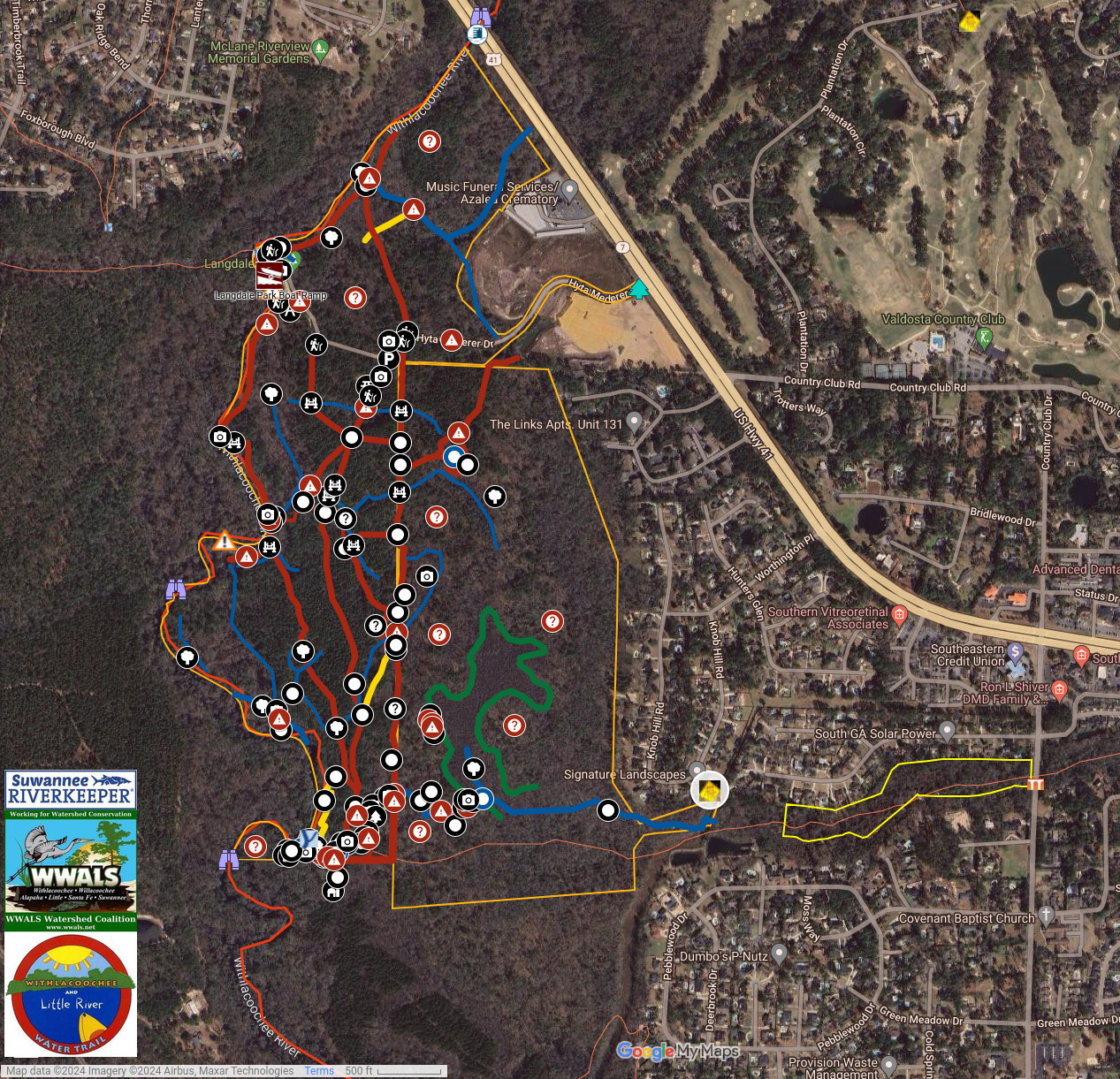 Map: Knob Hill Road spill location next to Three Mile Branch, Valdosta, GA in WLRWT