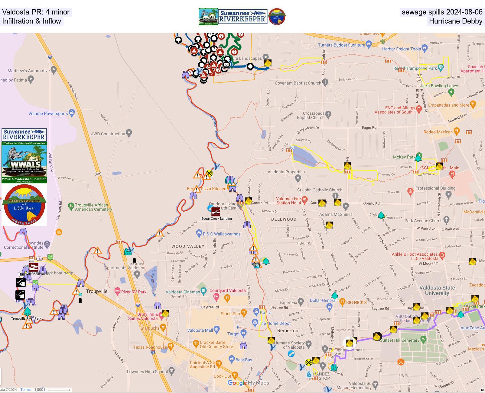 Valdosta PR: 4 minor sewage spills 2024-08-06: Infiltration & Inflow, Hurricane Debby