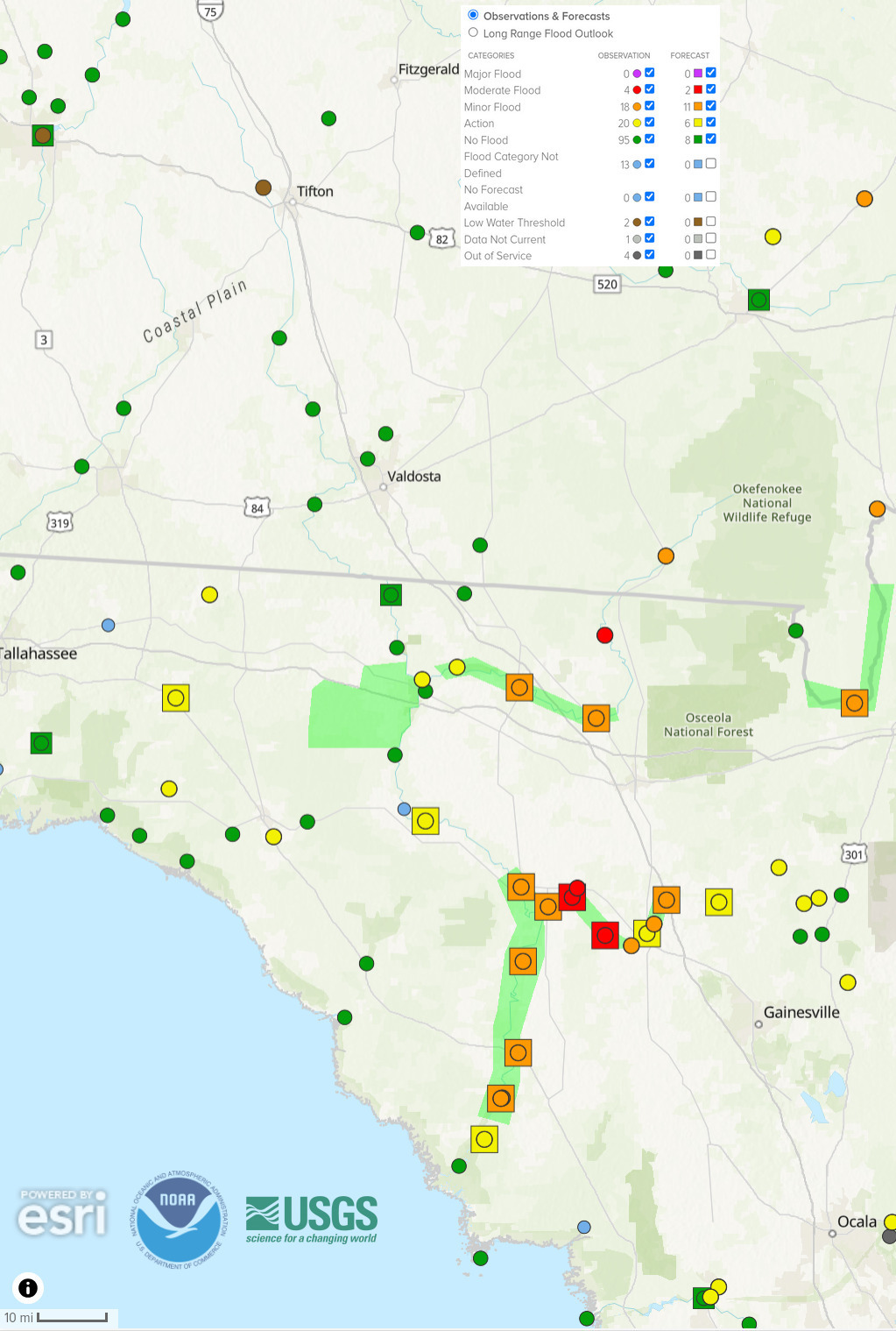 River Gauges in NOAA National Water Prediction Service 2024-08-16