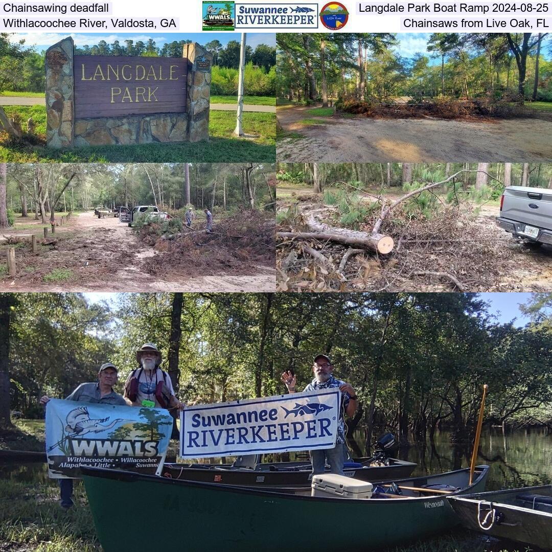 Chainsawing deadfall, Langdale Park Boat Ramp 2024-08-25, Withlacoochee River, Valdosta, GA, Chainsaws from Live Oak, FL