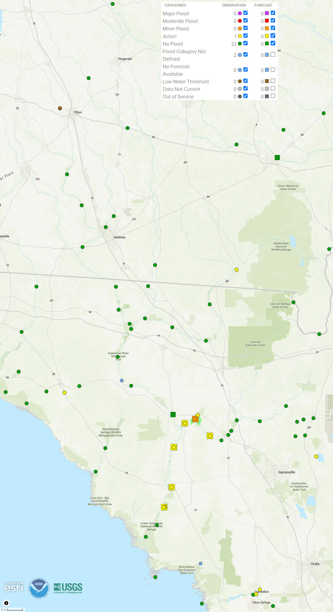 Map, NOAA River Gauges, 2024-08-31