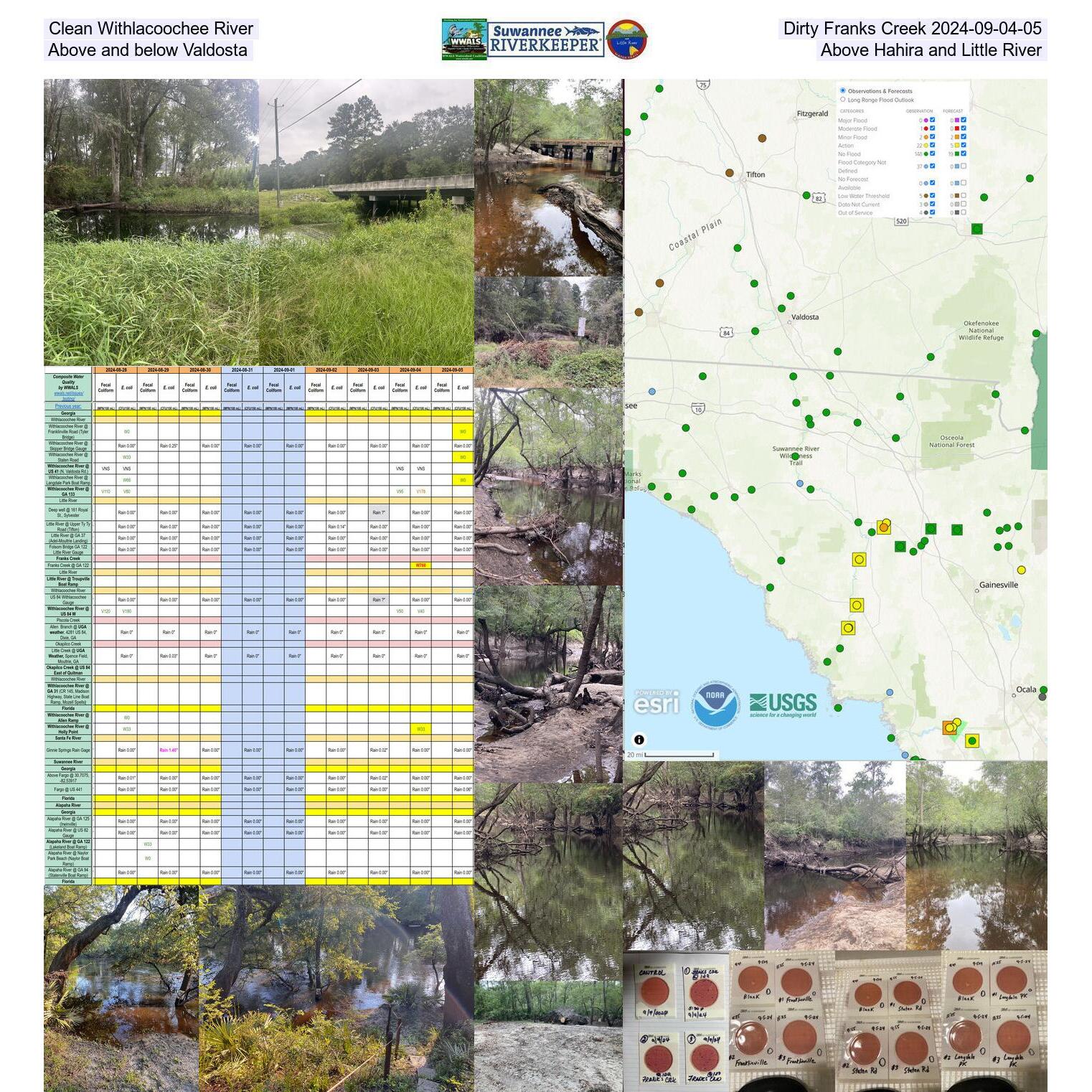 Clean Withlacoochee River Above and below Valdosta, Dirty Franks Creek Above Hahira and Little River 2024-09-04-05