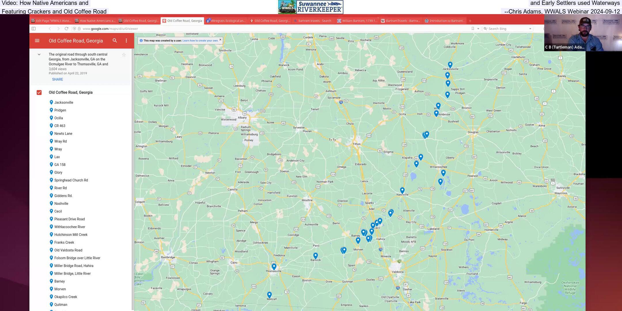 Video: How Native Americans and, and Early Settlers used Waterways, Featuring Crackers and Old Coffee Road --Chris Adams, WWALS Webinar 2024-09-12