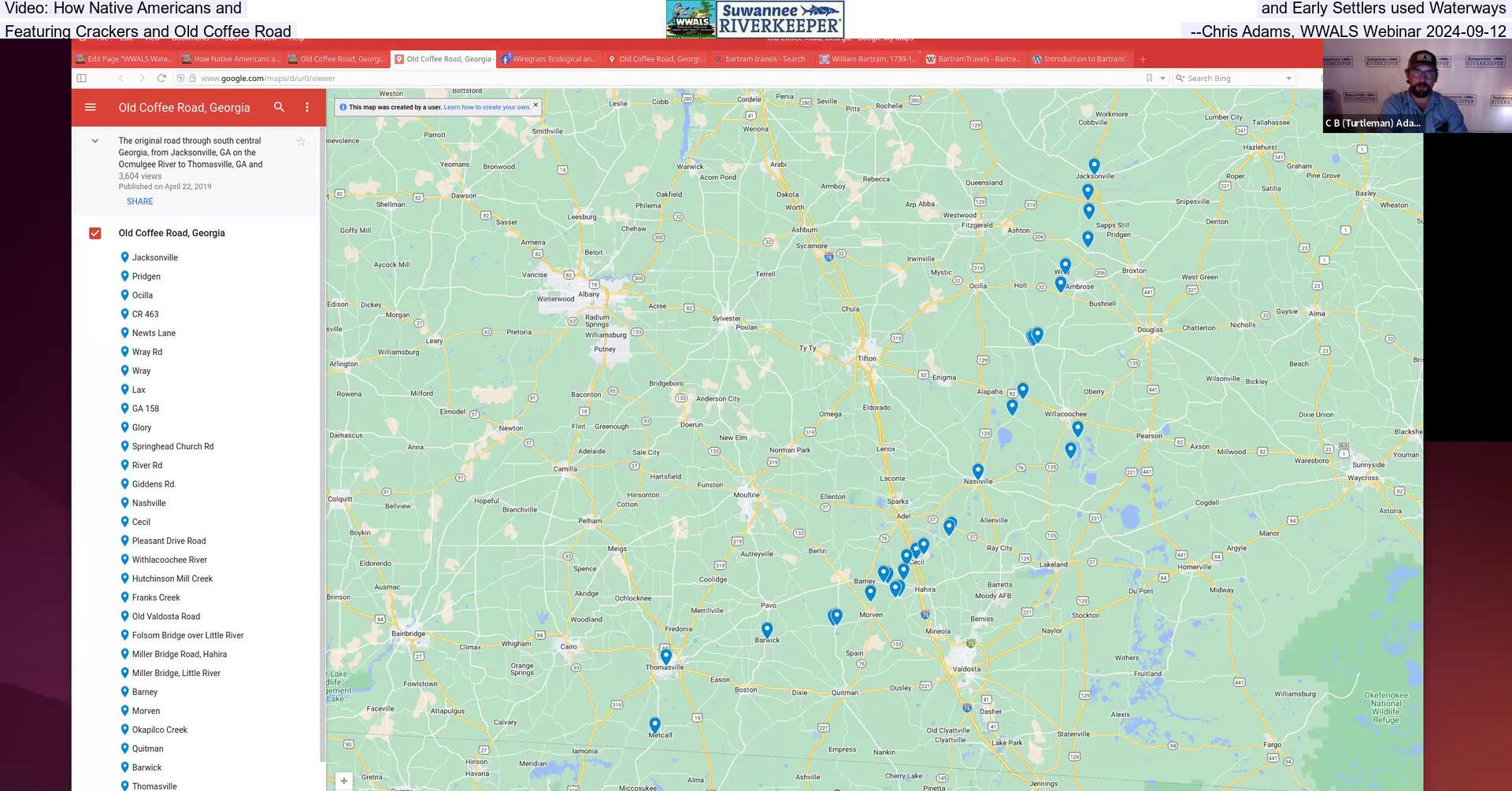 Video: How Native Americans and, and Early Settlers used Waterways, Featuring Crackers and Old Coffee Road --Chris Adams, WWALS Webinar 2024-09-12