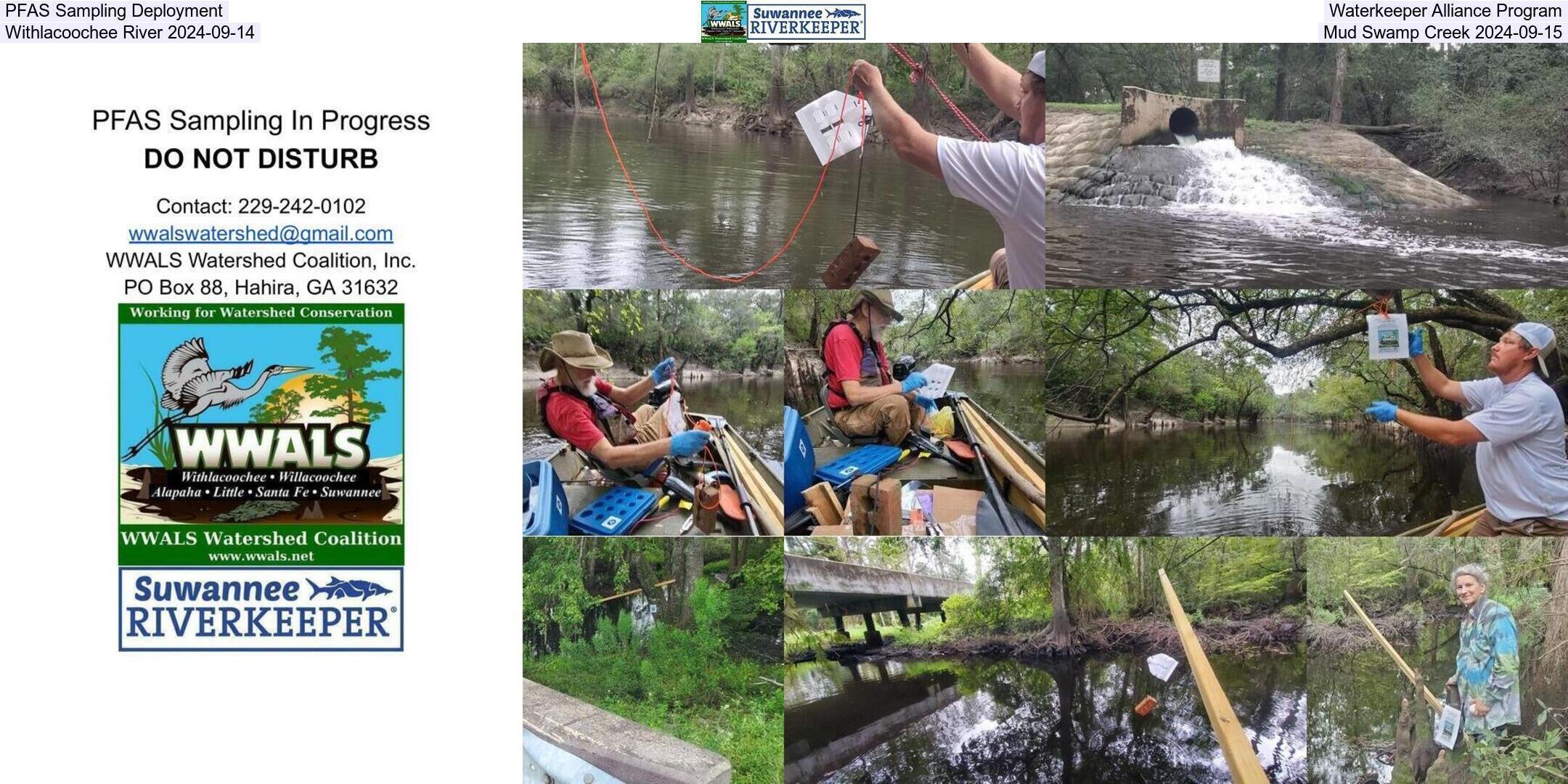 PFAS Sampling Deployment, Waterkeeper Alliance Program, Withlacoochee River 2024-09-14, Mud Swamp Creek 2024-09-15