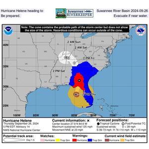 [Hurricane Helene heading to Suwannee River Basin 2024-09-26. Be prepared. Evacuate if near water.]