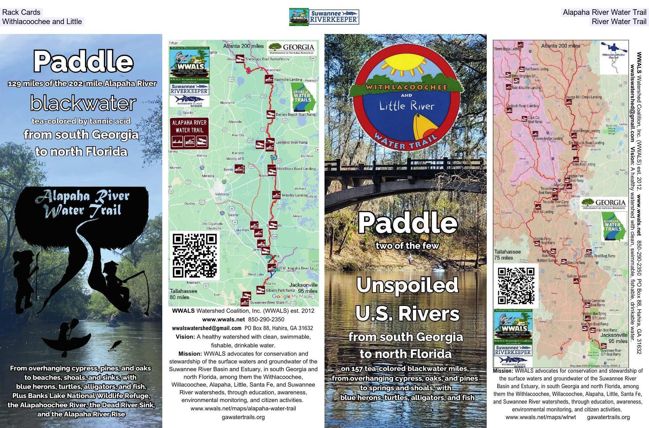 Rack Cards for the Alapaha River Water Trail and the Withlacoochee and Little River Water Trail 2024-09-30