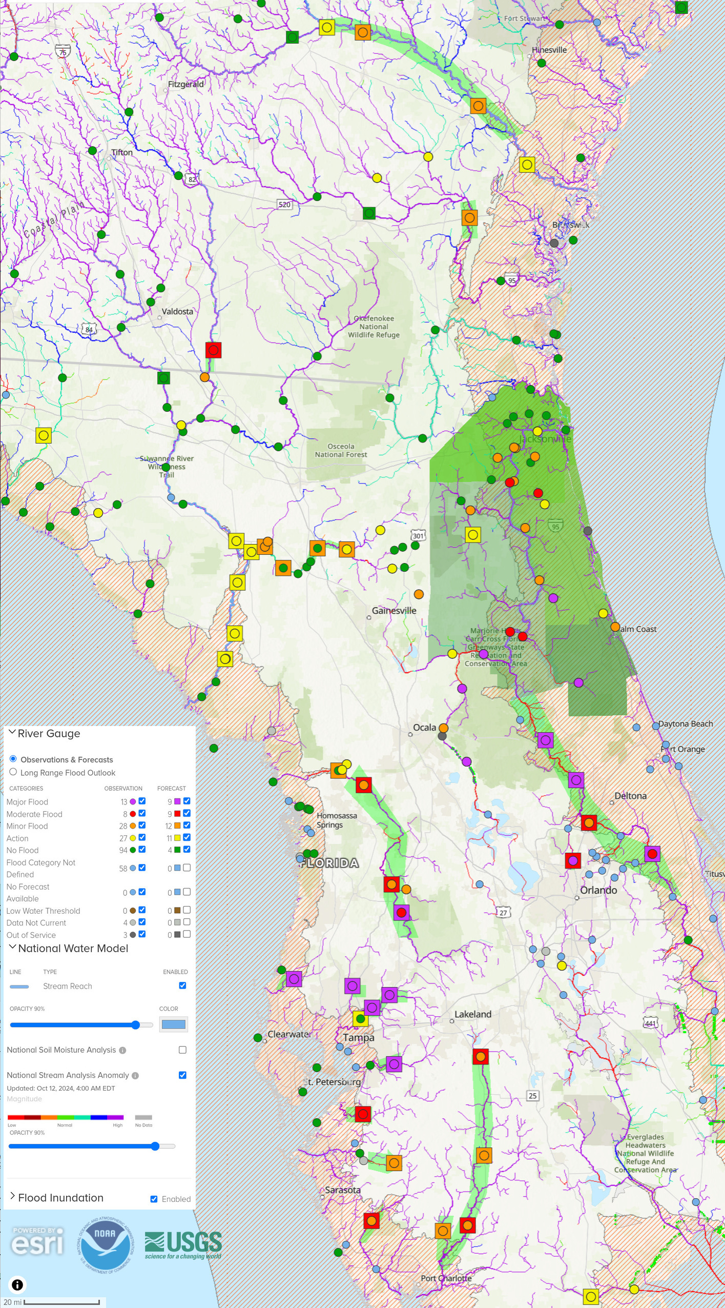 Map: NOAA River Gauges 2024-10-12