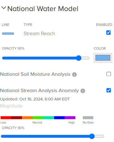 Anomalies, NOAA River Gauges 2024-10-16