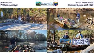 [Water too low for jon boat outboard, Withlacoochee River, Chainsaw Cleanup 2024-10-26]