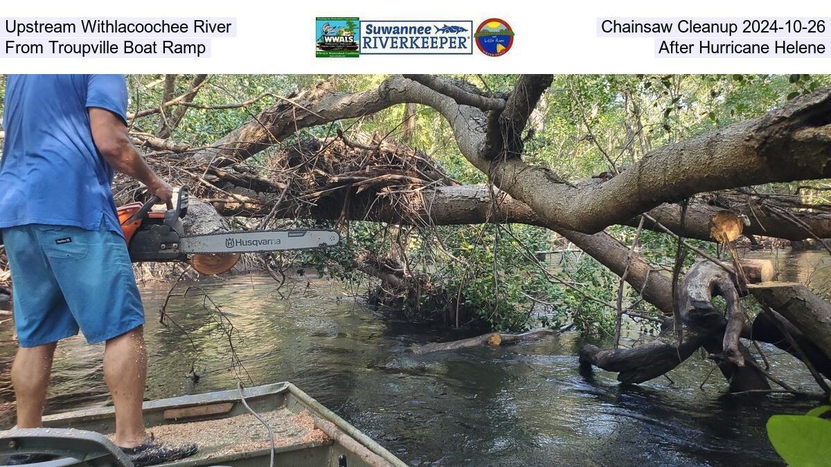 Upstream Withlacoochee River Chainsaw Cleanup 2024-10-26, From Troupville Boat Ramp, After Hurricane Helene