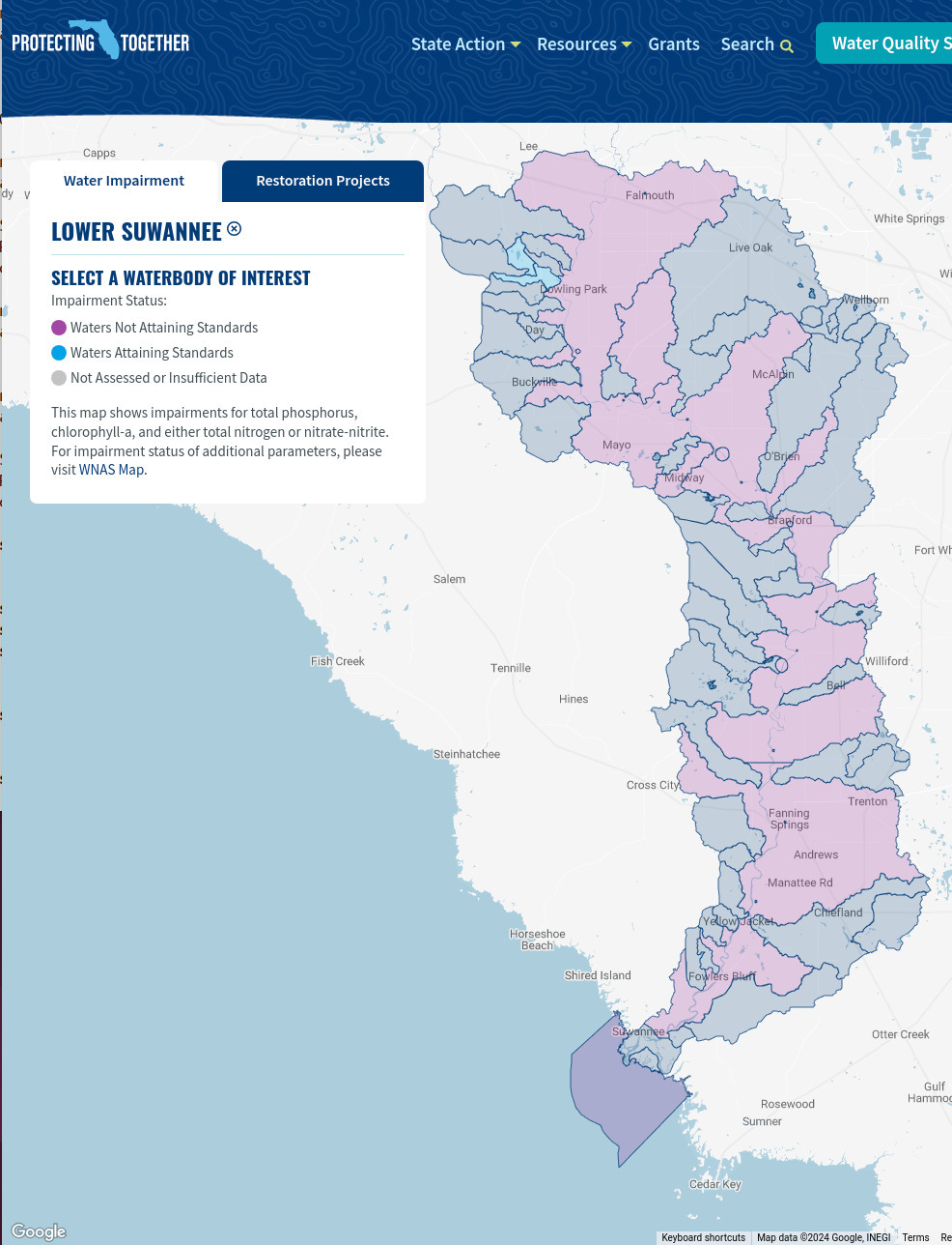 Map: Lower Suwannee not attaining standards