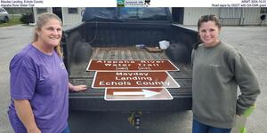 [Mayday Landing, Echols County, ARWT 2024-10-31, Alapaha River Water Trail, Road signs from GDOT with GA-DNR grant]