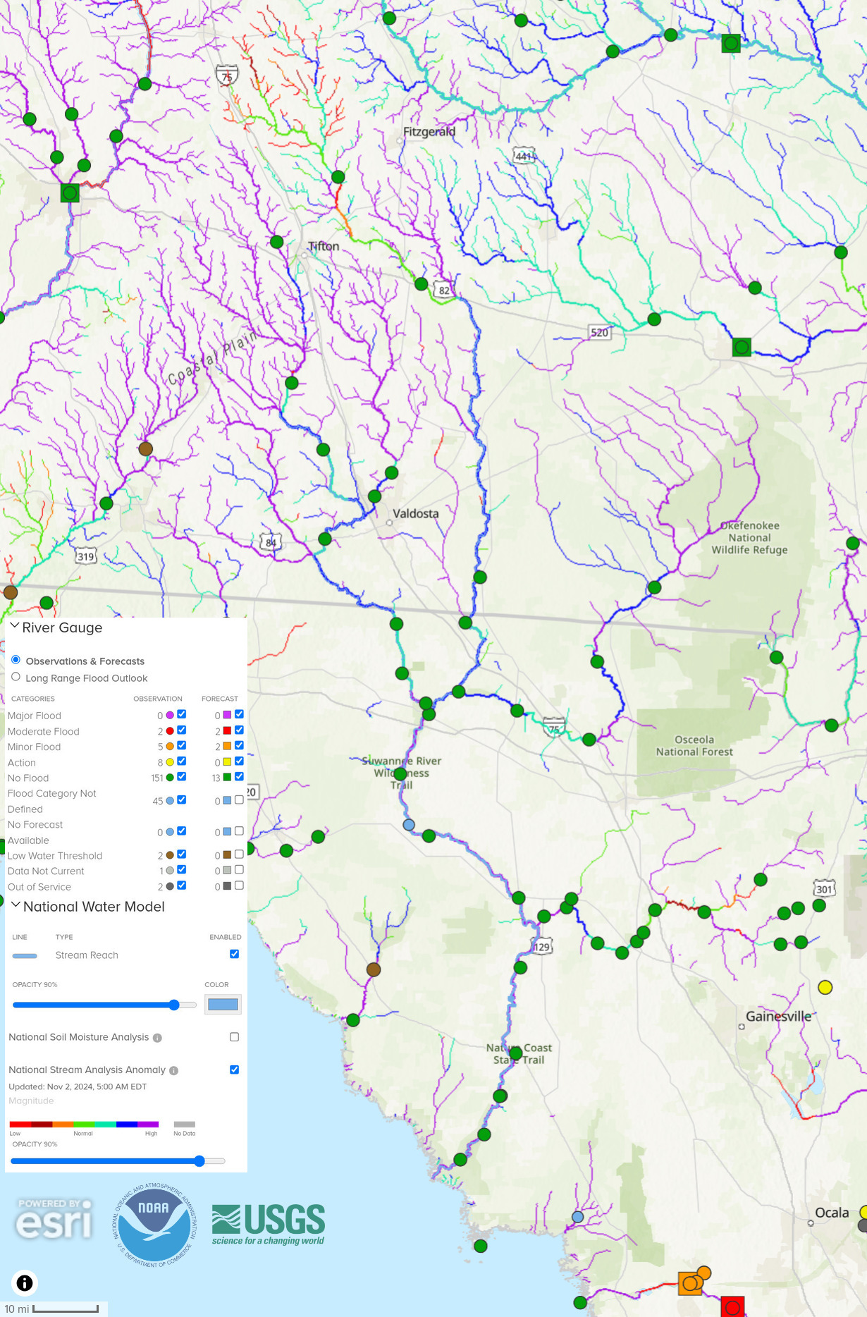 Map: NOAA River Gauges 2024-11-02