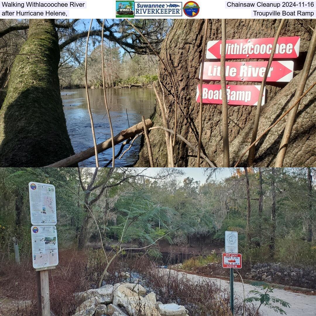 Walking Withlacoochee River Chainsaw Cleanup 2024-11-02, after Hurricane Helene, Troupville Boat Ramp